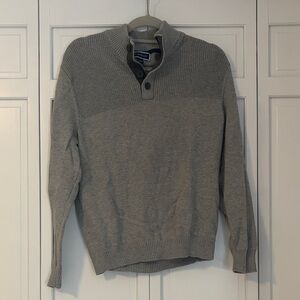 Club Room Light Gray Ribbed Yoke Zip-Button Mock Neck Sweater